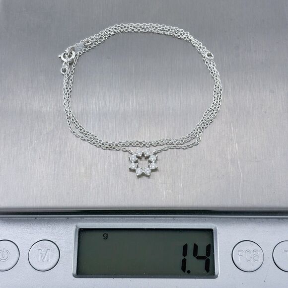 Sterling Silver Cubic Zirconia Circle Star Snowflake Pendant Necklace 16"-18" - Picture 2 of 5